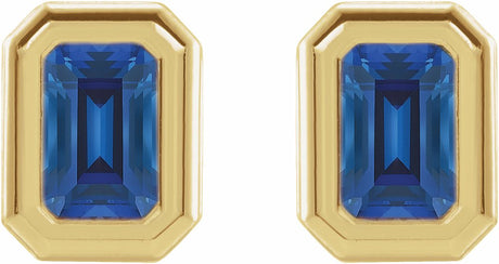 14K Yellow Lab-Grown Blue Sapphire Solitaire Earrings