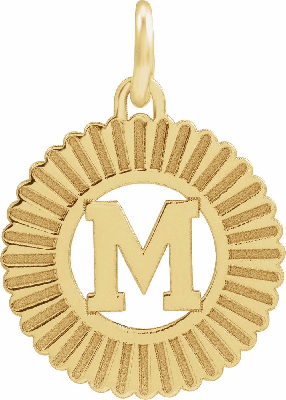 14K Yellow Initial M Sunburst Pendant
