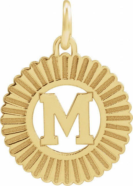 14K Yellow Initial M Sunburst Pendant