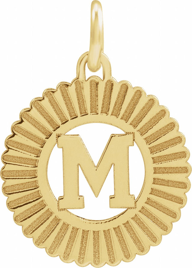 14K Yellow Initial M Sunburst Pendant