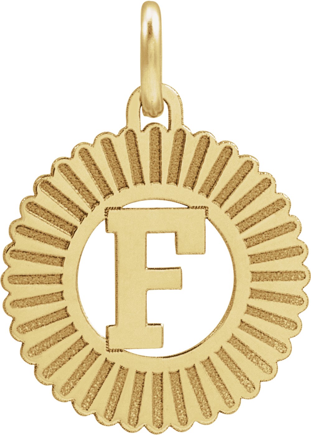 14K Yellow Initial F Sunburst Pendant