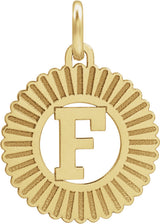 14K Yellow Initial F Sunburst Pendant