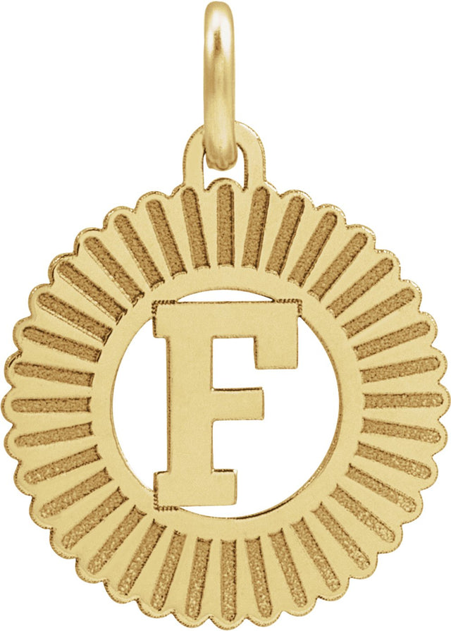14K Yellow Initial F Sunburst Pendant