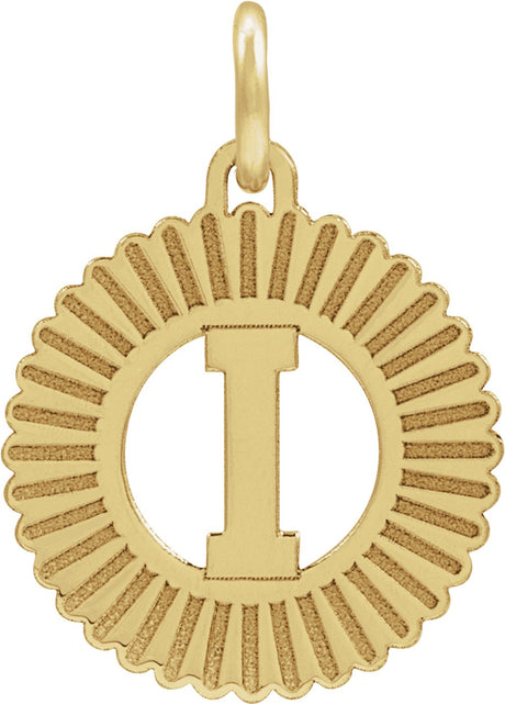 14K Yellow Initial I Sunburst Pendant
