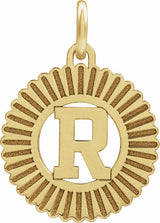 14K Yellow Initial R Sunburst Pendant