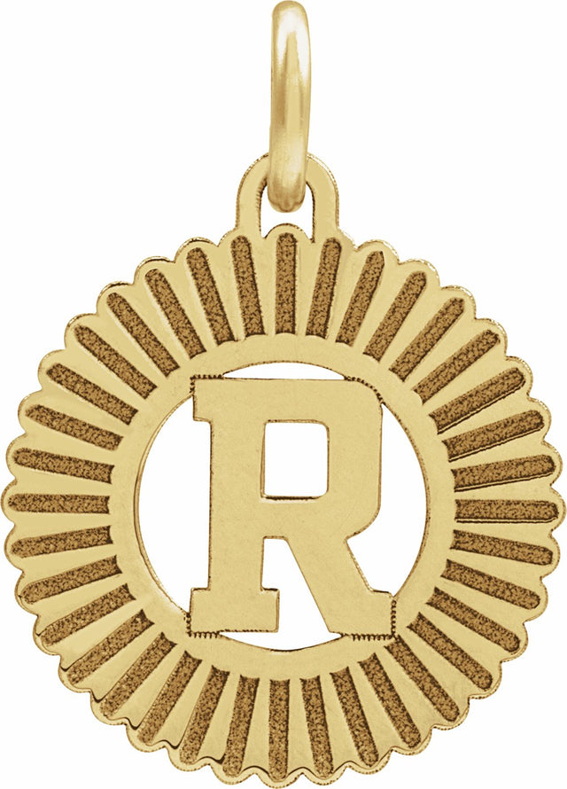14K Yellow Initial R Sunburst Pendant