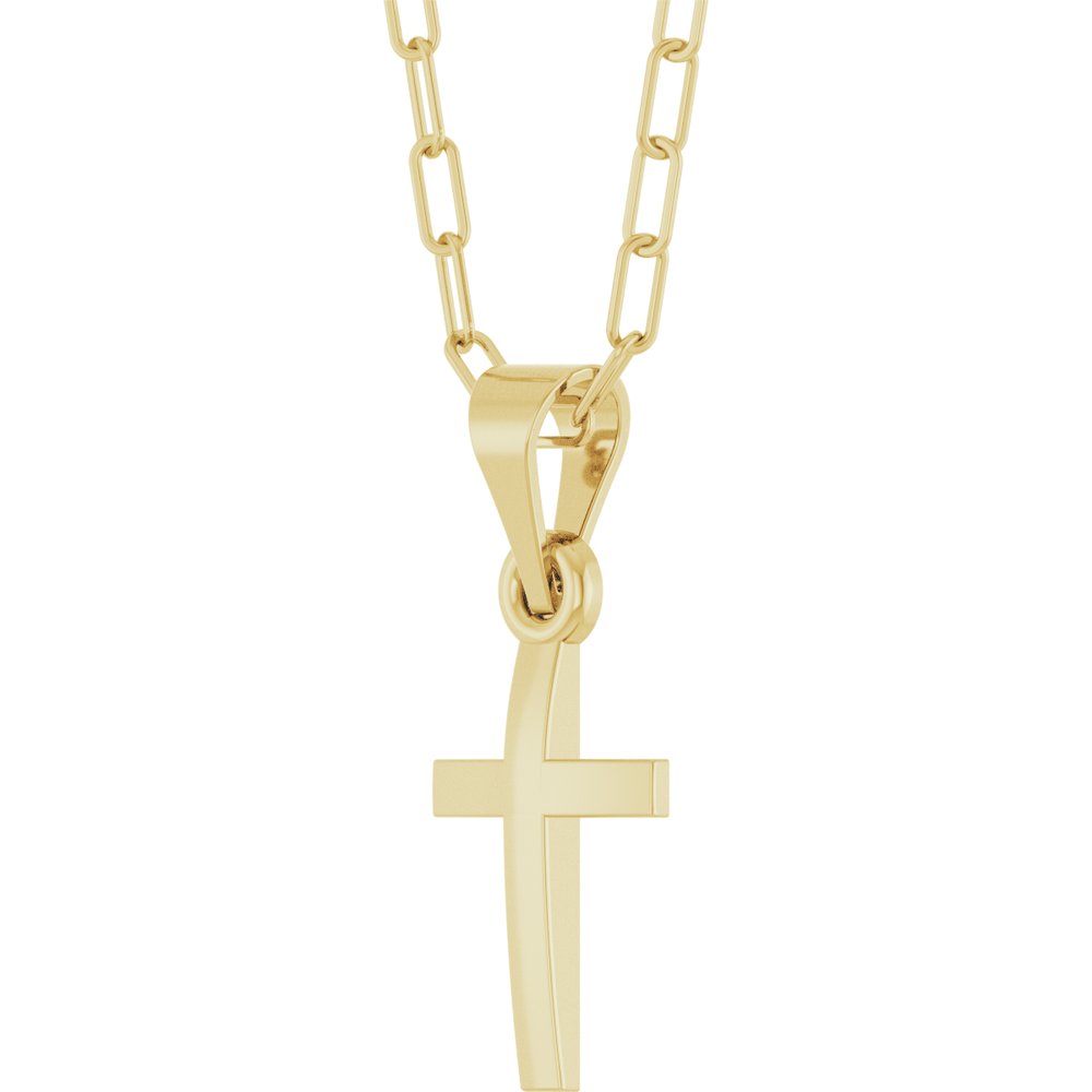 14K Yellow Cross & Paperclip-Style Chain 18" Necklace