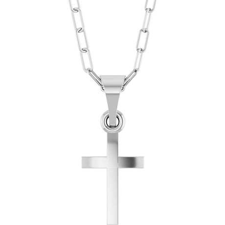 Sterling Silver Cross & Paperclip-Style Chain 18" Necklace