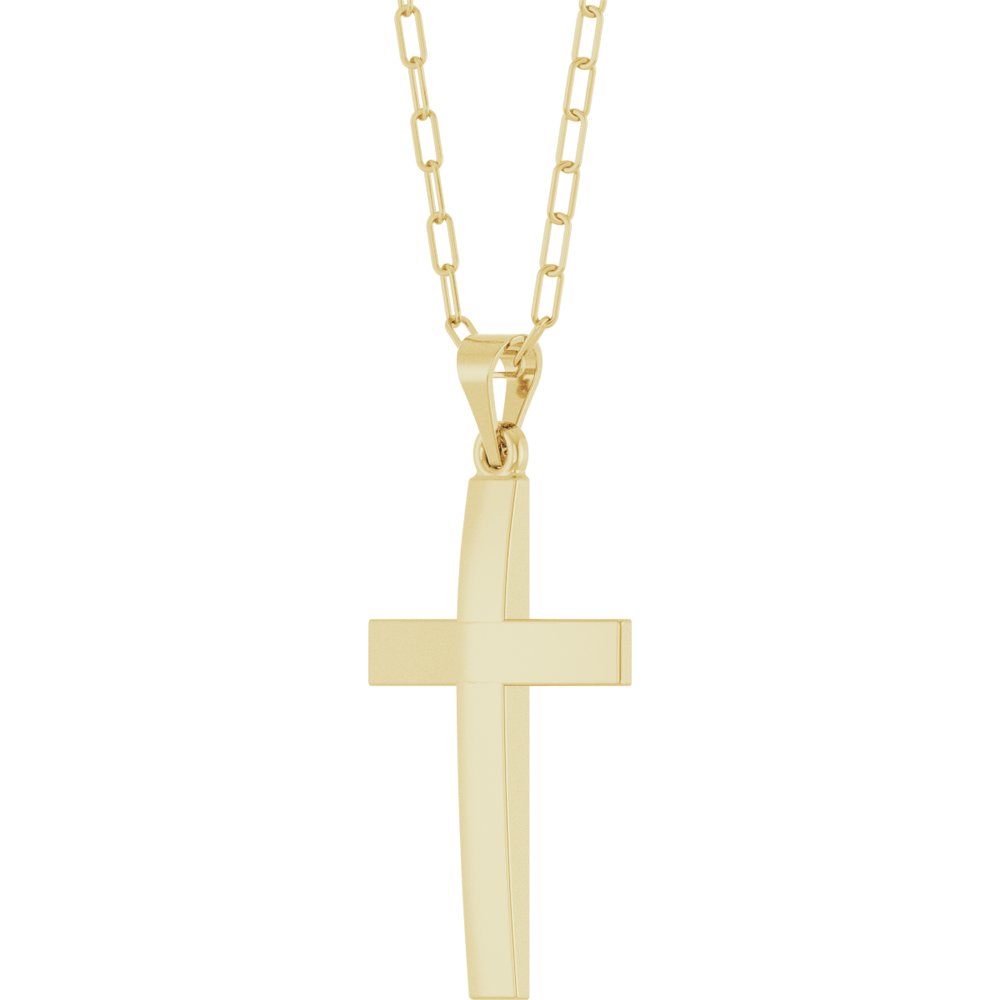 14K Yellow Cross & Paperclip-Style Chain 18" Necklace