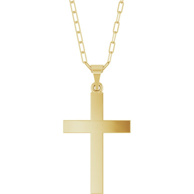 14K Yellow Cross & Paperclip-Style Chain 18" Necklace