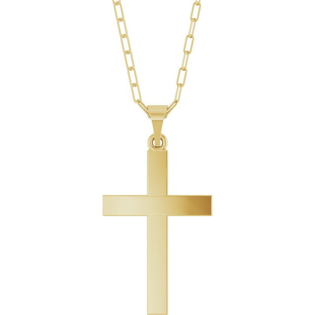 14K Yellow Gold Cross & Paperclip-Style Chain 18" Necklace