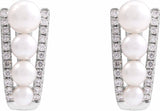 14K White Cultured White Freshwater Pearl & 1/4 CTW Natural Diamond Hoop Earrings