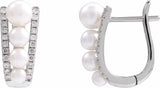 14K White Cultured White Freshwater Pearl & 1/4 CTW Natural Diamond Hoop Earrings