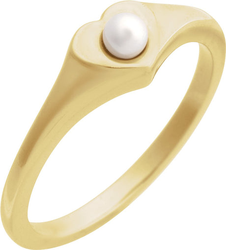 14K Yellow Cultured White Akoya Pearl Heart Ring