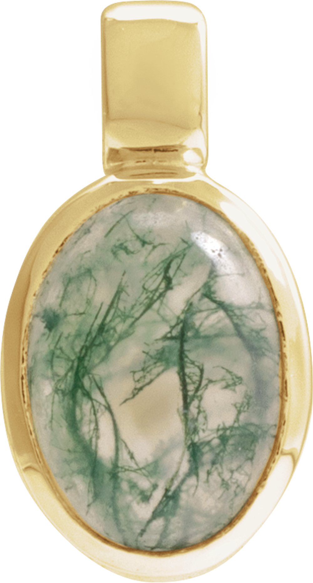 14K Yellow Natural Moss Agate Pendant