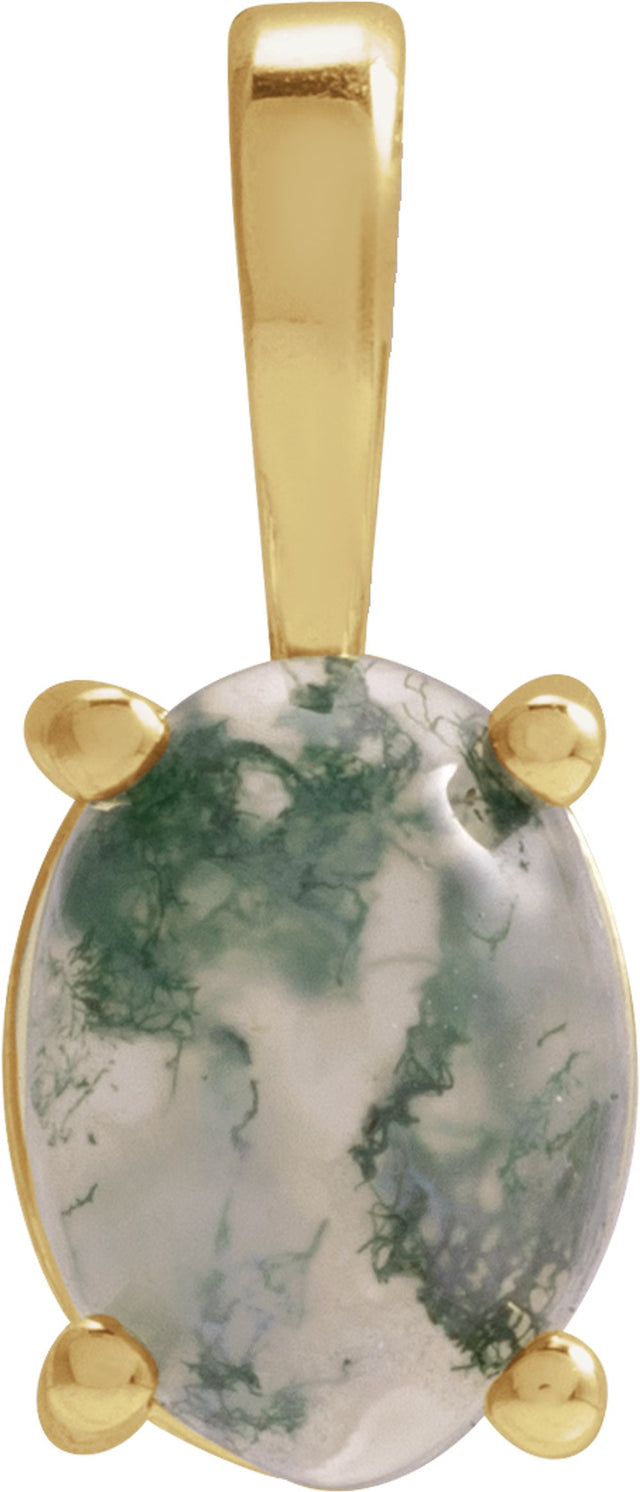 14K Yellow Gold Natural Moss Agate Pendant