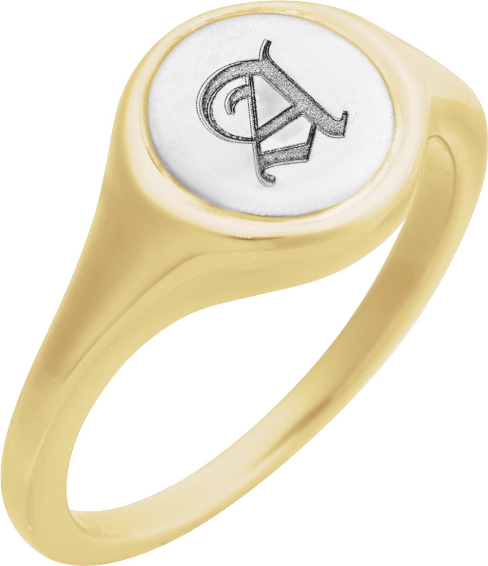 14K Yellow/White Engravable Round Signet Ring