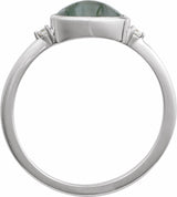 14K White Natural Moss Agate & .03 CTW Natural Diamond Ring