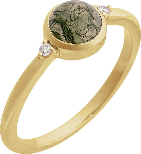 14K Yellow Gold Natural Moss Agate & .03 CTW Natural Diamond Ring