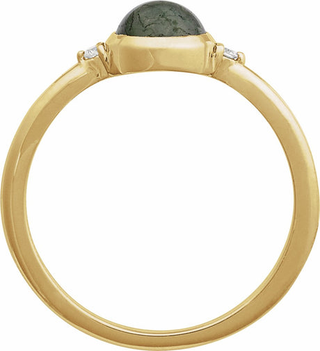 14K Yellow Natural Moss Agate & .03 CTW Natural Diamond Ring