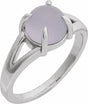 14K White Natural Chalcedony Cabochon Ring