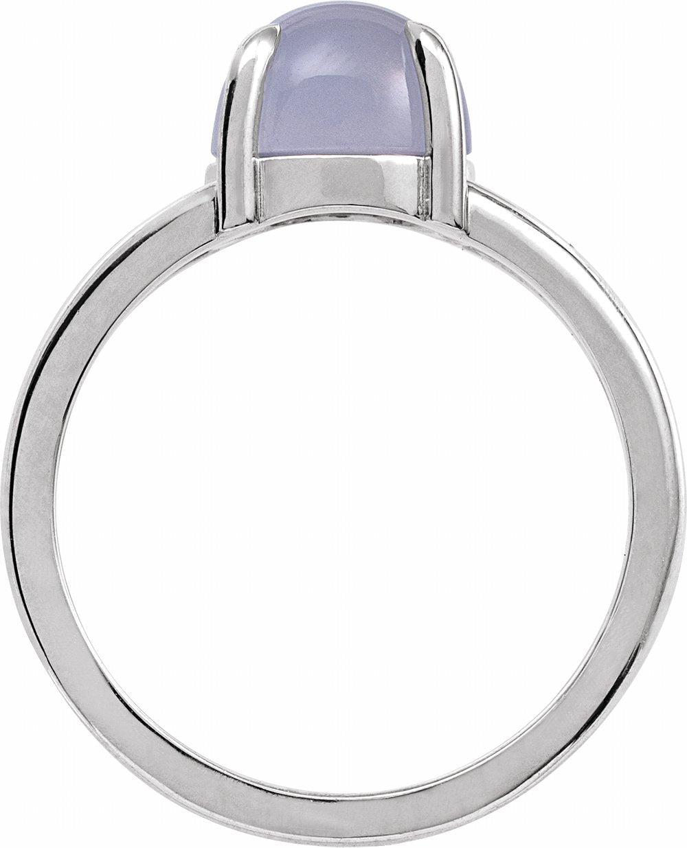 14K White Natural Chalcedony Cabochon Ring