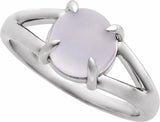 14K White Natural Chalcedony Cabochon Ring