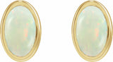14K Yellow Lab-Grown White Opal Earrings