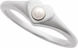 Sterling Silver Cultured White Akoya Pearl Heart Ring
