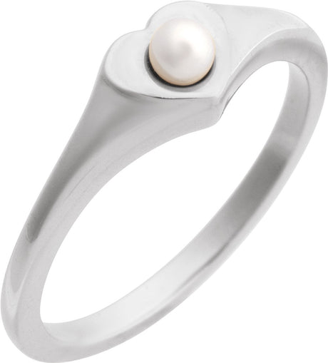 Sterling Silver Cultured White Akoya Pearl Heart Ring