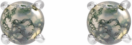 14K White Gold Natural Moss Agate Earrings