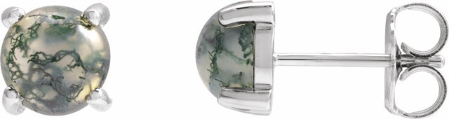 14K White Gold Natural Moss Agate Earrings