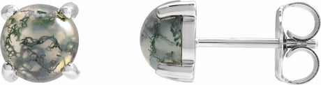 14K White Gold Natural Moss Agate Earrings