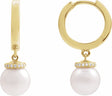 14K Yellow Gold Cultured White Akoya Pearl & .07 CTW Natural Diamond Hinged 14.2 mm Hoop Earrings