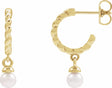 14K Yellow Gold Cultured White Freshwater Pearl Rope Hoop Earrings