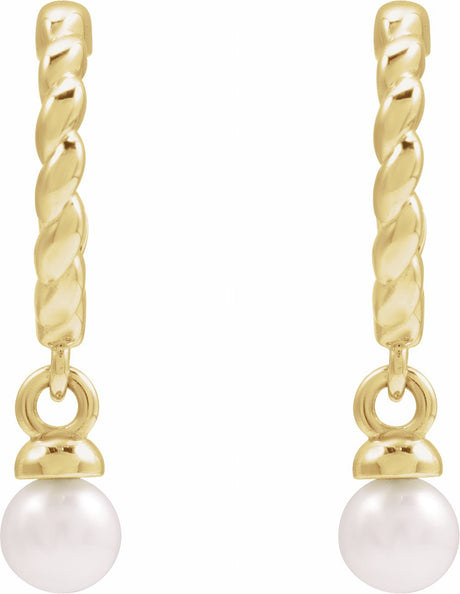 14K Yellow Cultured White Freshwater Pearl Rope Hoop Earrings