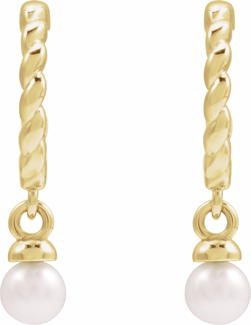 14K Yellow Gold Cultured White Freshwater Pearl Rope Hoop Earrings