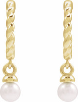 14K Yellow Gold Cultured White Freshwater Pearl Rope Hoop Earrings
