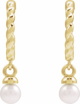 14K Yellow Gold Cultured White Freshwater Pearl Rope Hoop Earrings