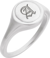 14K White Engravable Round Signet Ring