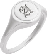 14K White Engravable Round Signet Ring