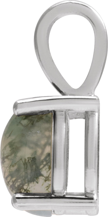 14K White Gold Natural Moss Agate Pendant