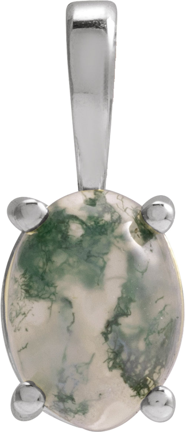 14K White Gold Natural Moss Agate Pendant