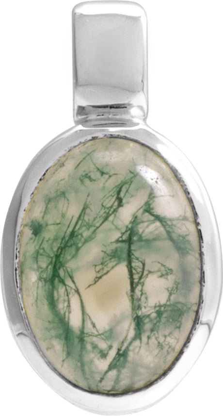 14K White Natural Moss Agate Pendant