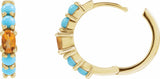 14K Yellow Gold Natural Citrine & Natural Turqouise 19.6 mm Hoop Earrings