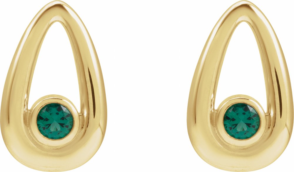 14K Yellow Lab-Grown Emerald Geometric Earrings