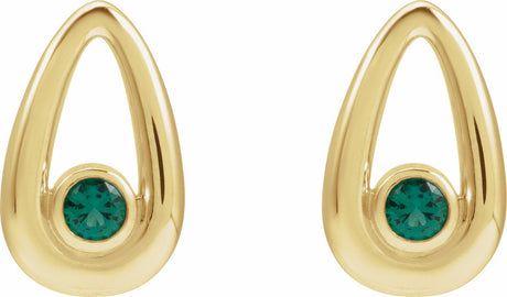 14K Yellow Lab-Grown Emerald Geometric Earrings