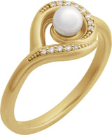 14K Yellow Cultured Akoya Pearl & .05 CTW Natural Diamond Ring