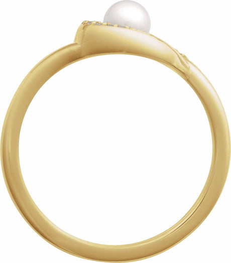 14K Yellow Cultured Akoya Pearl & .05 CTW Natural Diamond Ring