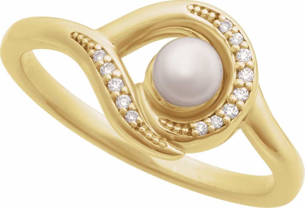 14K Yellow Cultured Akoya Pearl & .05 CTW Natural Diamond Ring